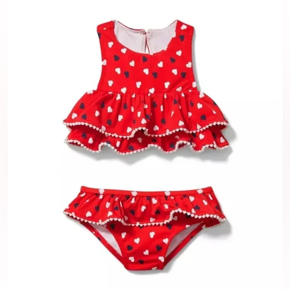Janie and Jack Swim Set Bundle (2) Floral Ruffle and Ruffle Heart Print